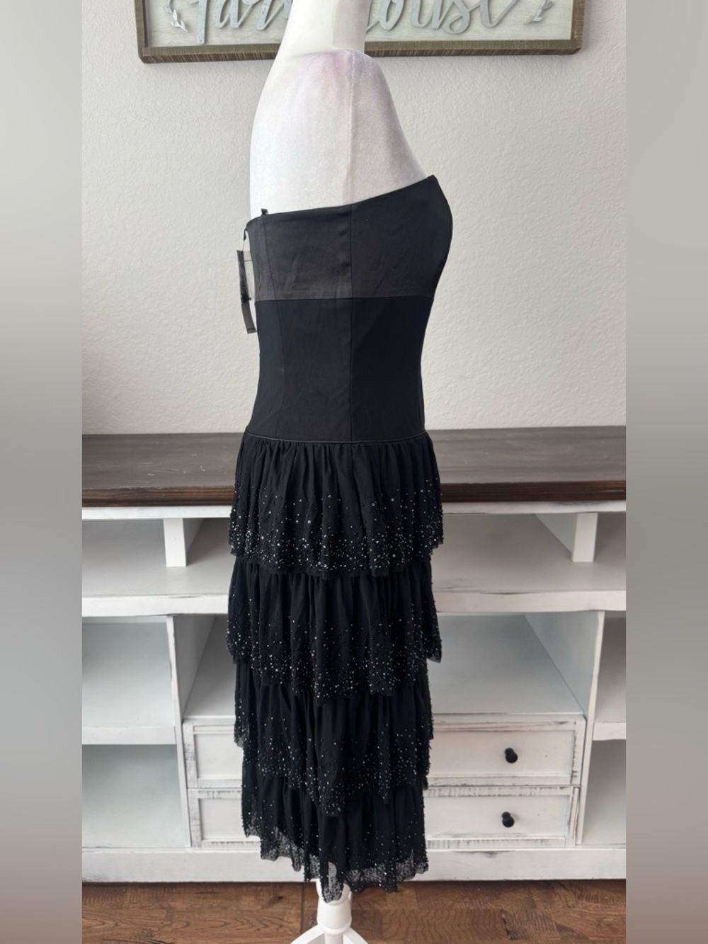 NWT Vintage Laundry by Shelli Segal Strapless Tiered‎ Beaded Dress Size 4 7 - Picture 3 of 7